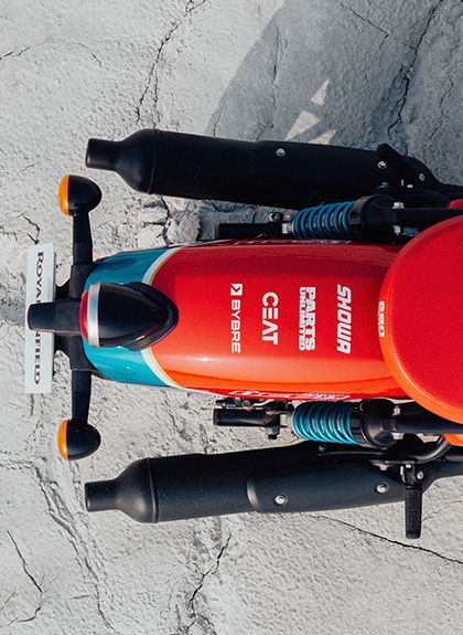 ICON and Royal Enfield graphics on tank and rear fender